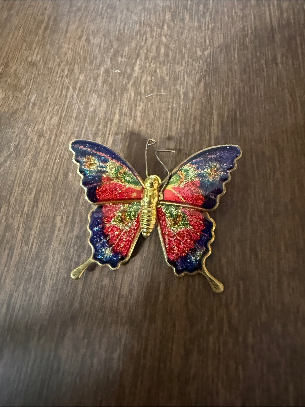 Enamel Butterfly Brooch Pin Colorful Multicolor Glitter Gold Tone